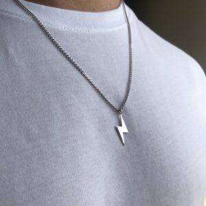 Lightning Bolt Pendant Necklace – Minimal Steel Chain